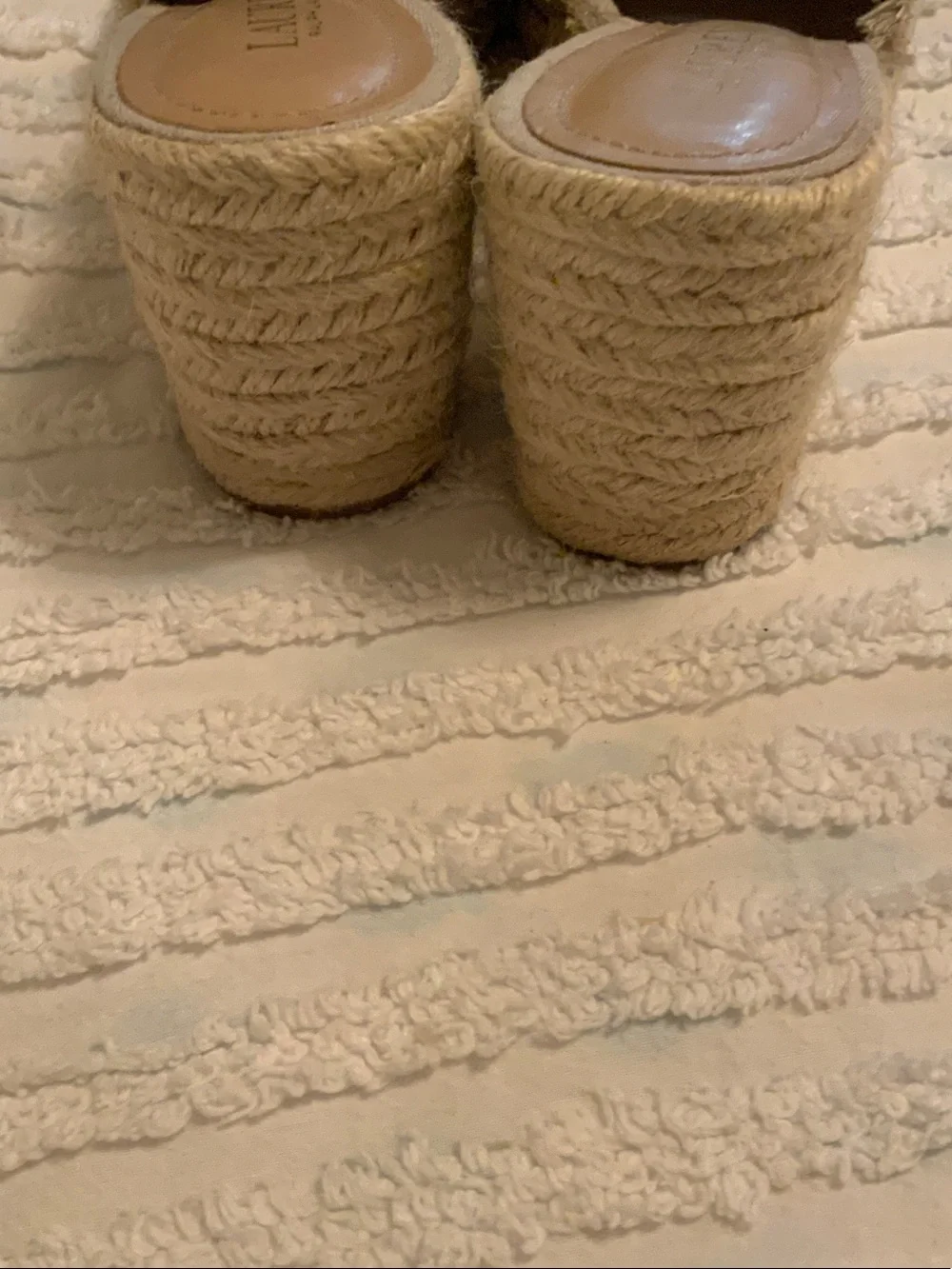 LAUREN Ralph Lauren Beige Embroidered Espadrille Wedge Slides 8.5